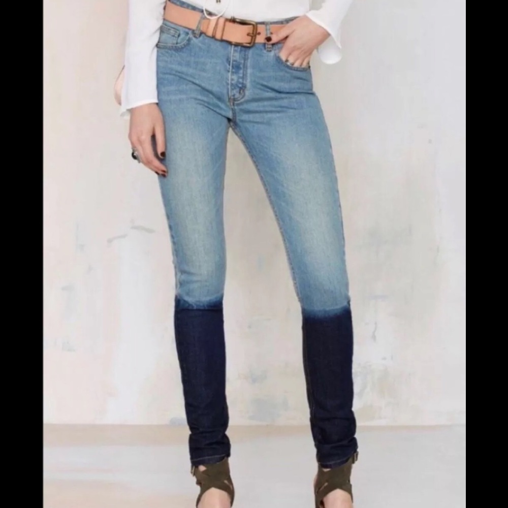 Jeans by Nasty Gal Blue Skinny Denim SZ 26 Dip Dye